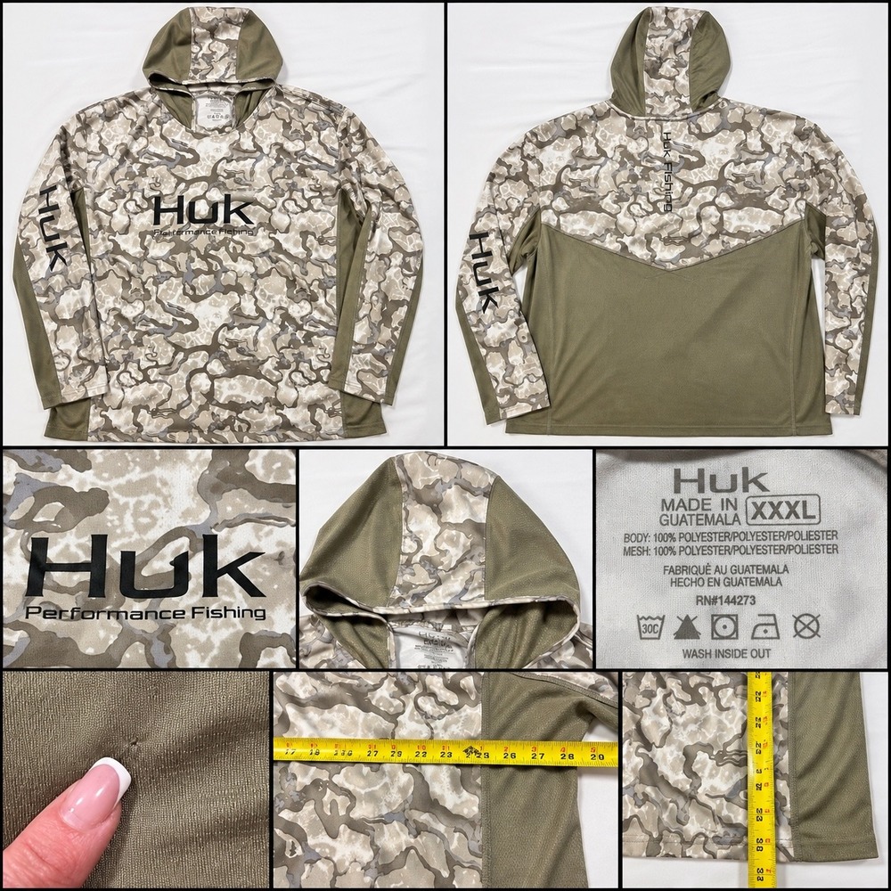 Huk Performance Fishing Hoodie Mens XXXL Camo Green Mesh Sun Shirt RN144273